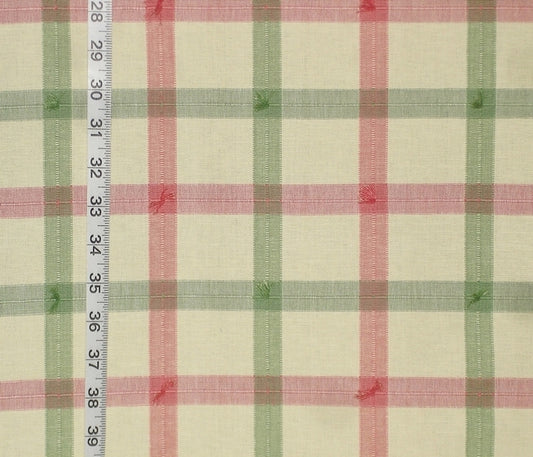 Yellow pink windowpane plaid fabric Green