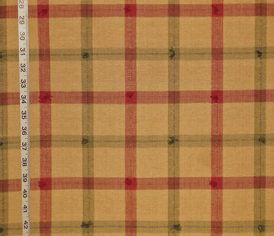 Red green gold windowpane fabric