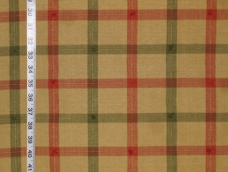 Orange green gold windowpane fabric Sienna