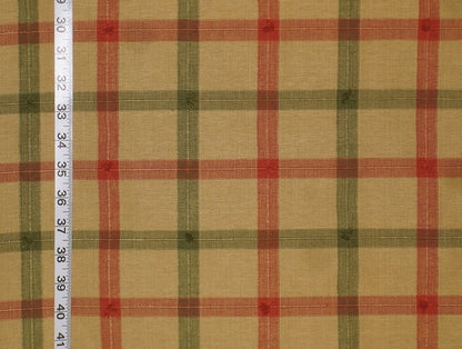 Orange green gold windowpane fabric Sienna