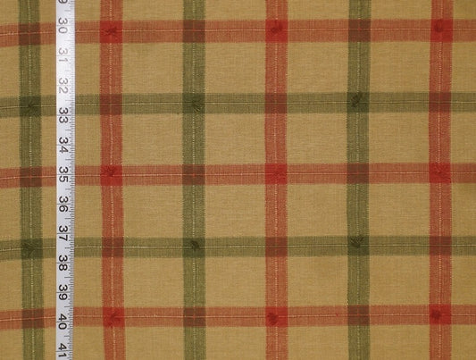 Orange green gold windowpane fabric Sienna