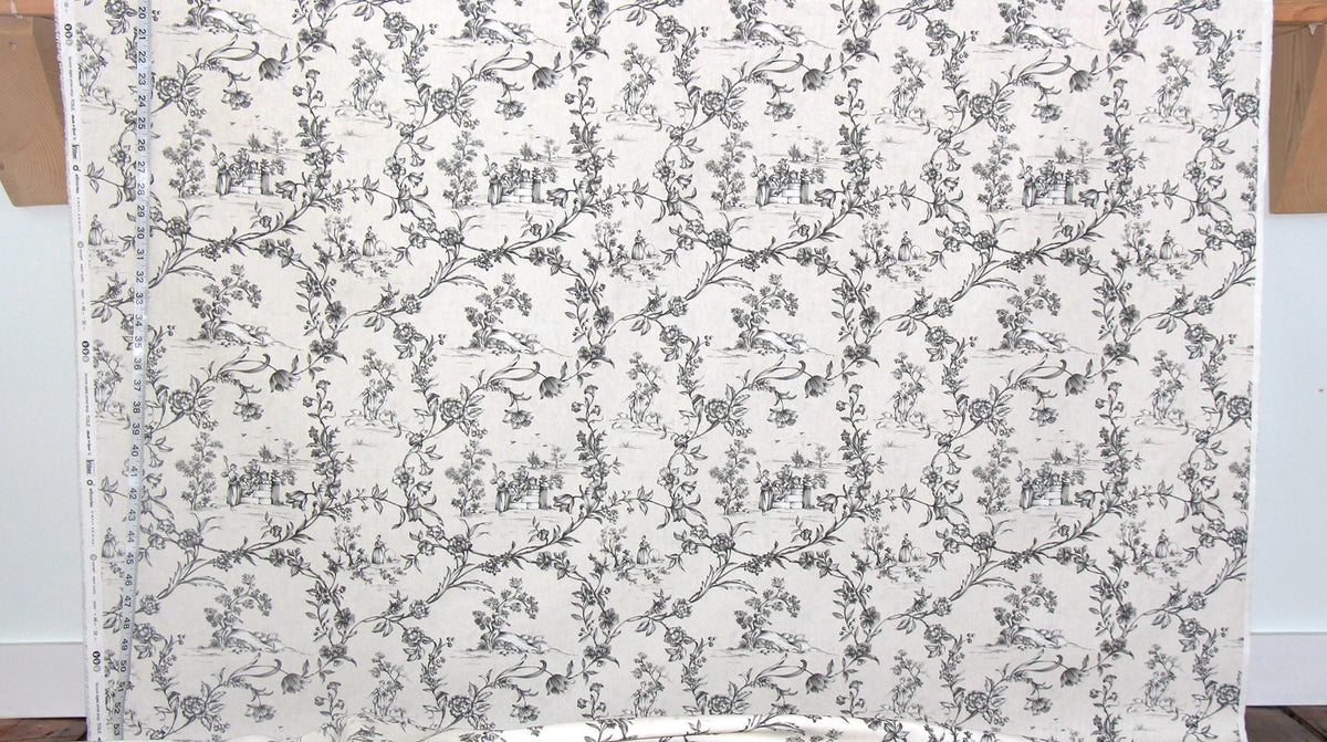 Mini beige black toile fabric French country floral