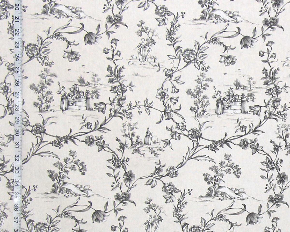 Mini beige black toile fabric French country floral