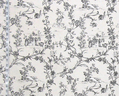 Mini beige black toile fabric French country floral