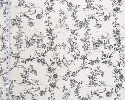 Mini beige black toile fabric French country floral