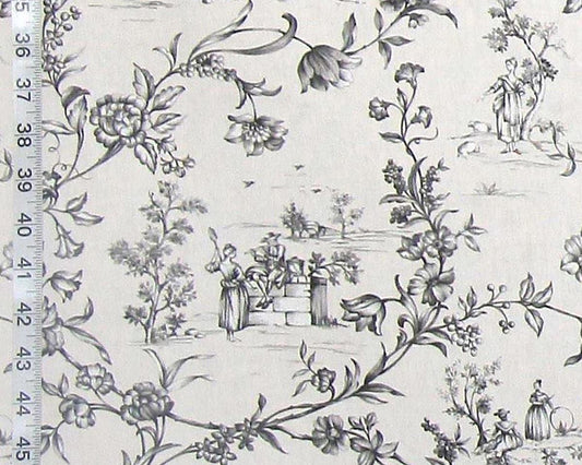 Mini beige black toile fabric French country floral