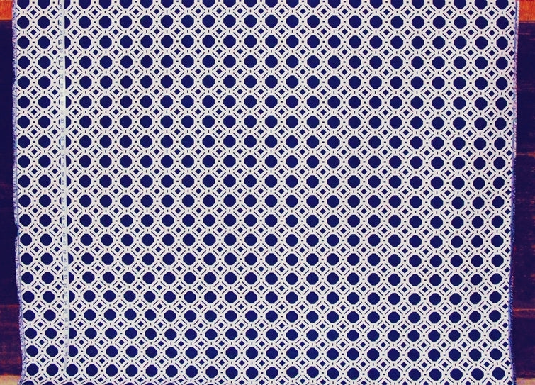 Navy Blue Lattice, Reversible Fabric, Woven Upholstery
