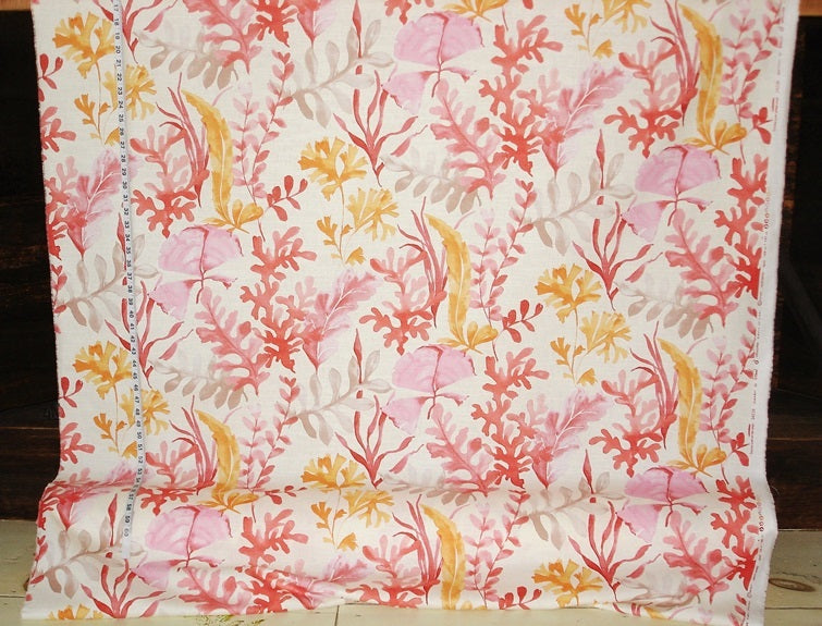 Ocean Fabric Coral Red Orange Pink Watercolor Garden