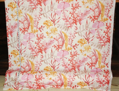 Ocean Fabric Coral Red Orange Pink Watercolor Garden