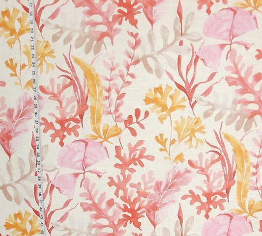 Ocean Fabric Coral Red Orange Pink Watercolor Garden