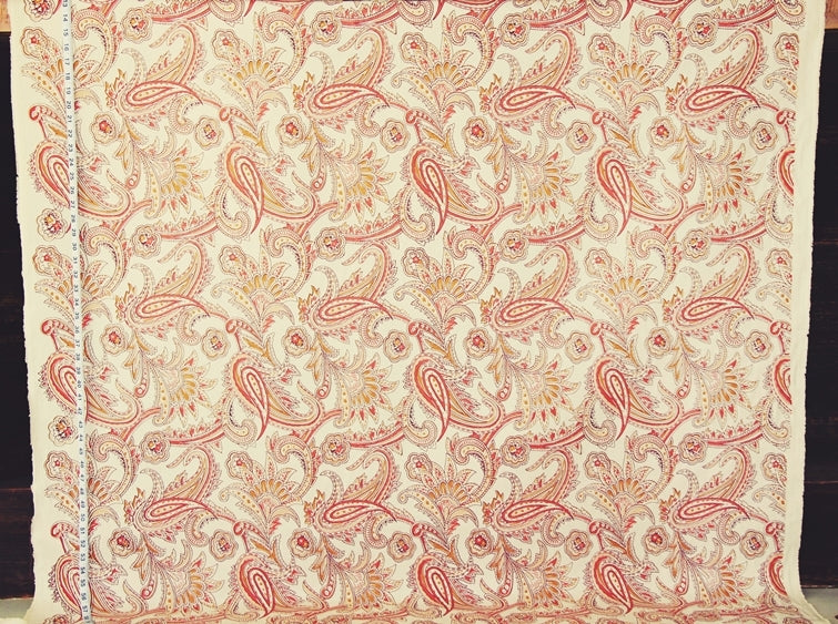 Orange paisley fabric Indienne handprint