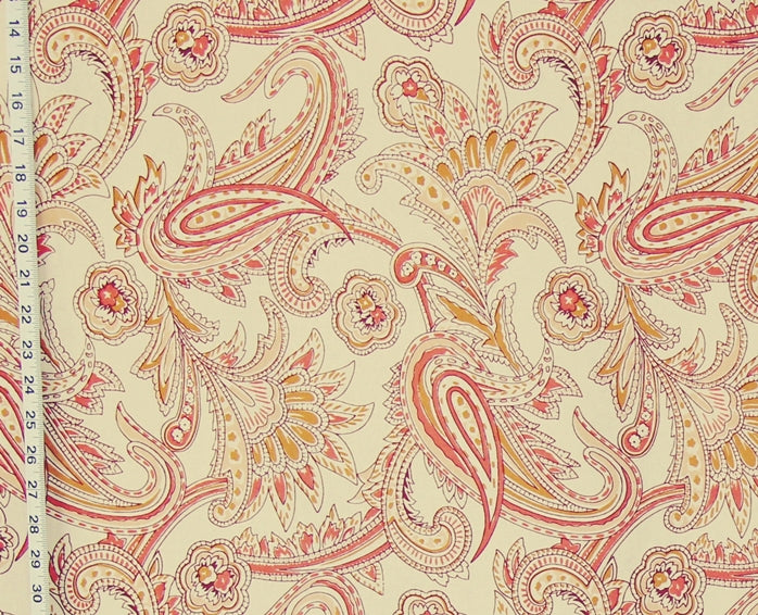 Orange paisley fabric Indienne handprint