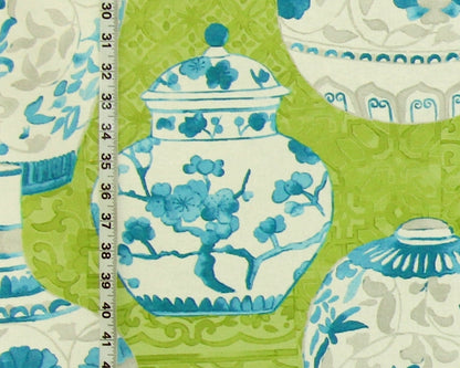 Teal blue Asian porcelain fabric ginger jars china Retro green