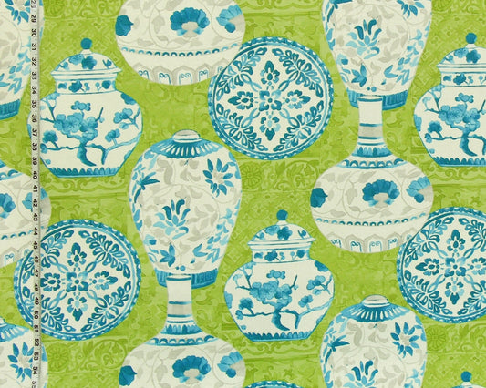 Teal blue Asian porcelain fabric ginger jars china Retro green