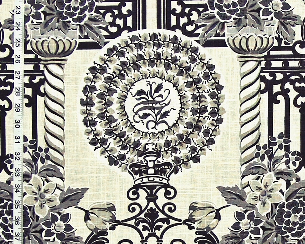 Garden Fabric Architecture Fence Floral Crown Black Linen