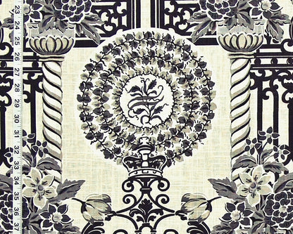 Garden Fabric Architecture Fence Floral Crown Black Linen