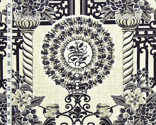 Garden Fabric Architecture Fence Floral Crown Black Linen