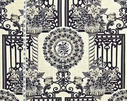 Garden Fabric Architecture Fence Floral Crown Black Linen