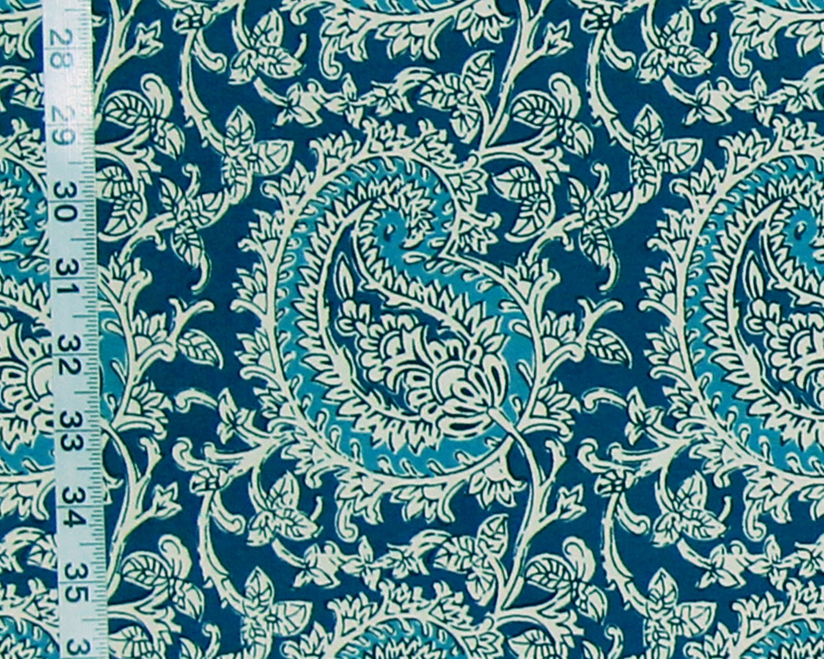 Turquoise Blue Paisley Fabric Handprint