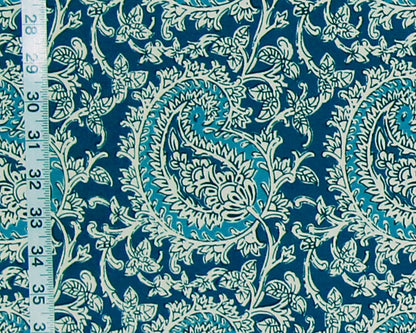 Turquoise Blue Paisley Fabric Handprint