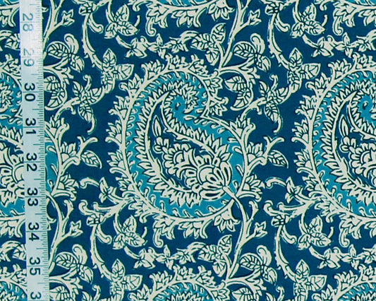 Turquoise Blue Paisley Fabric Handprint