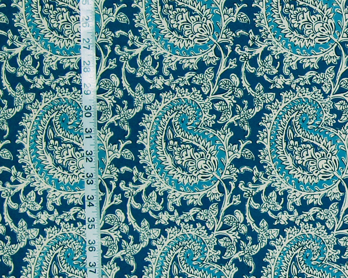 Turquoise Blue Paisley Fabric Handprint