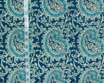 Turquoise Blue Paisley Fabric Handprint