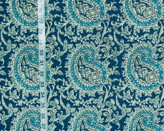 Turquoise Blue Paisley Fabric Handprint