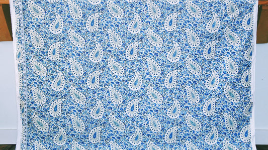 Delft blue paisley floral fabric