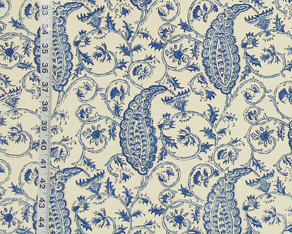 Paisley Fabric Delft Blue Handprint Mid Century