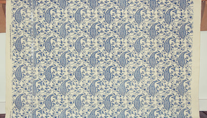 Paisley Fabric Delft Blue Handprint Mid Century