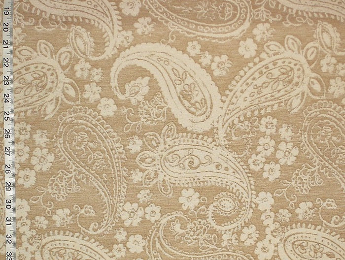 Tan Paisley Floral Upholstery Fabric