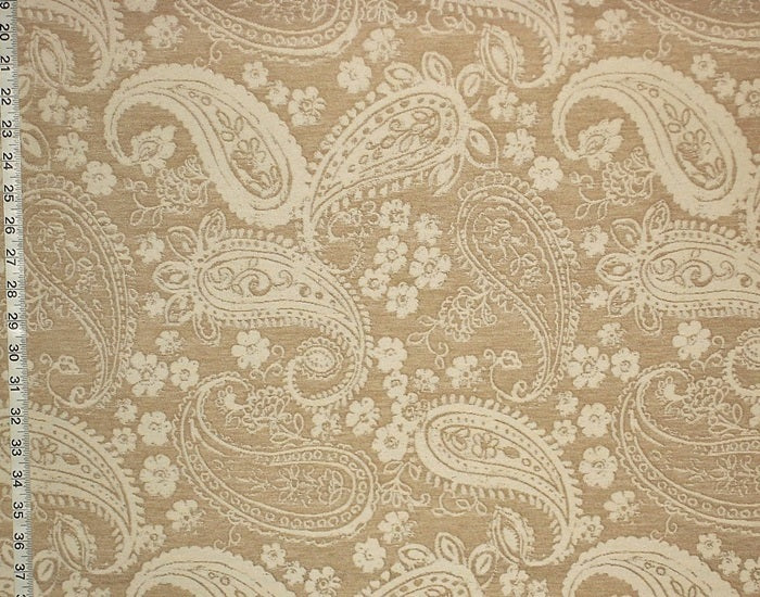 Tan Paisley Floral Upholstery Fabric