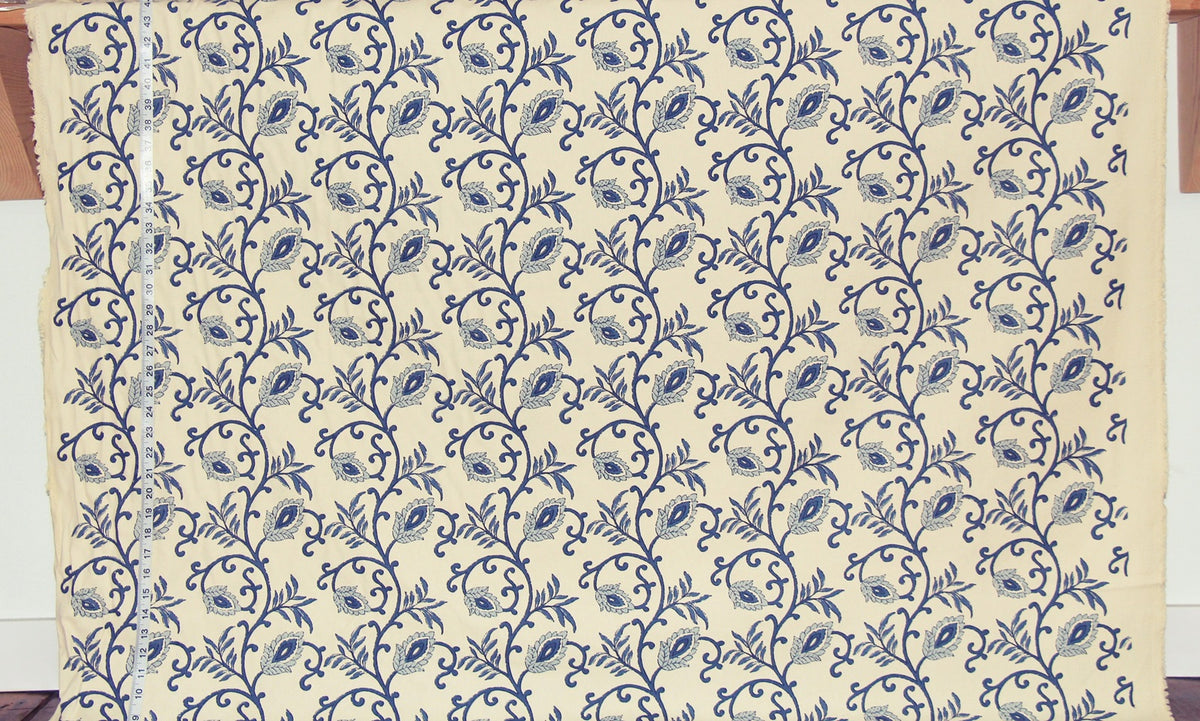 Blue Indienne Fabric Paisley Vine Handprint