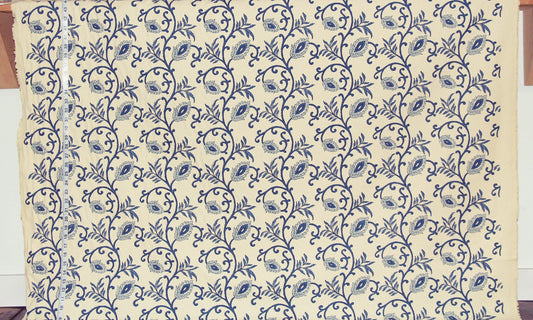 Blue Indienne Fabric Paisley Vine Handprint