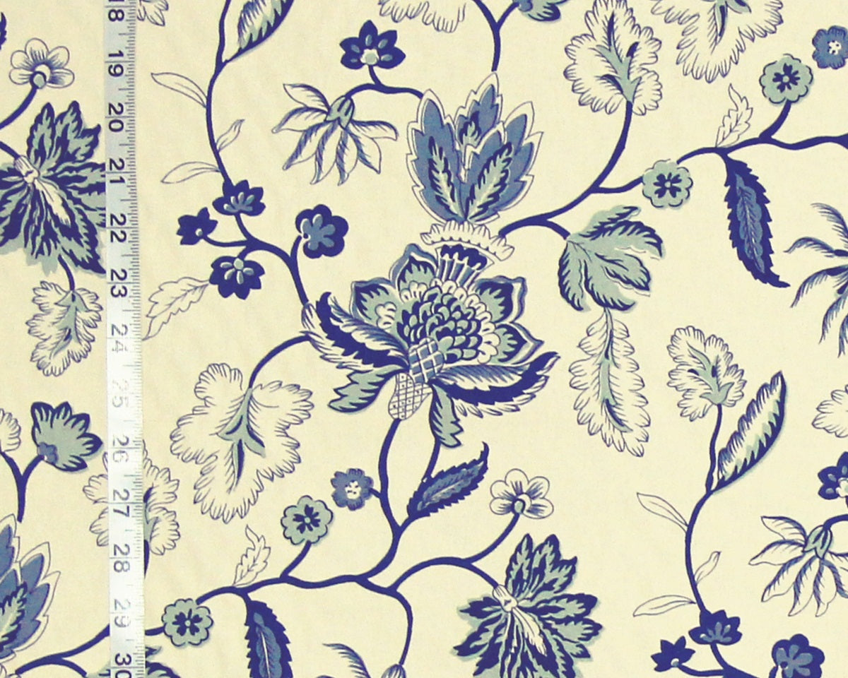 Blue Indienne Fabric Provence Floral Sea Green Handprint