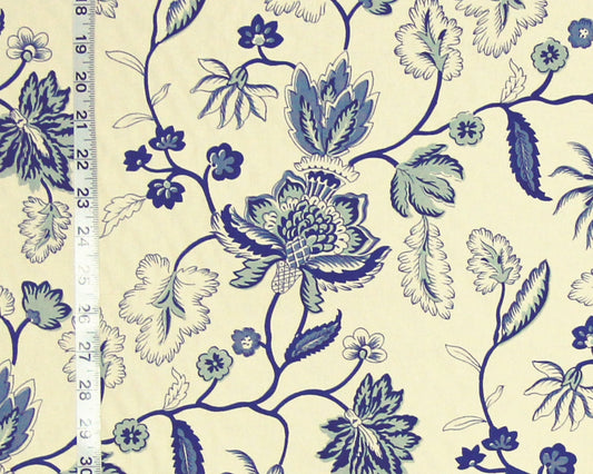 Blue Indienne Fabric Provence Floral Sea Green Handprint