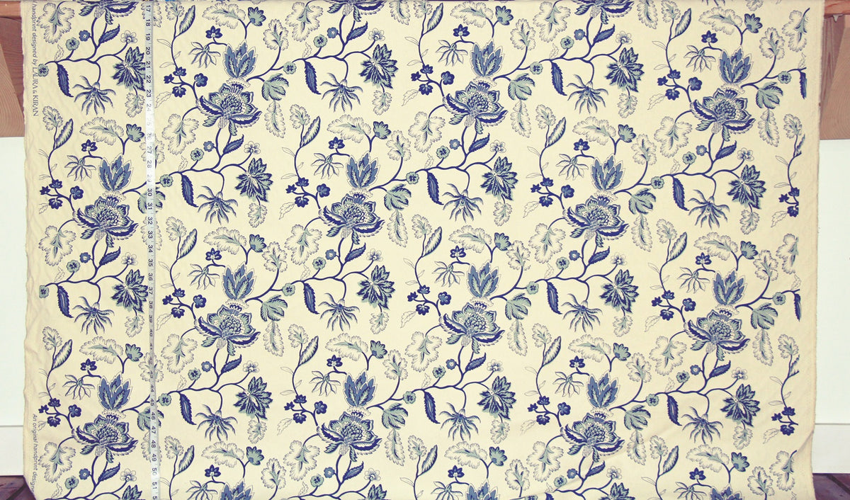Blue Indienne Fabric Provence Floral Sea Green Handprint