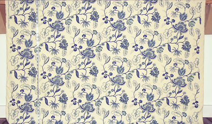 Blue Indienne Fabric Provence Floral Sea Green Handprint