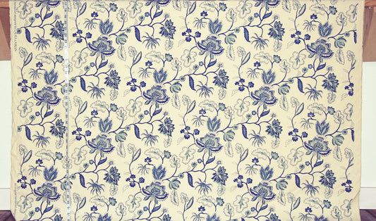 Blue Indienne Fabric Provence Floral Sea Green Handprint