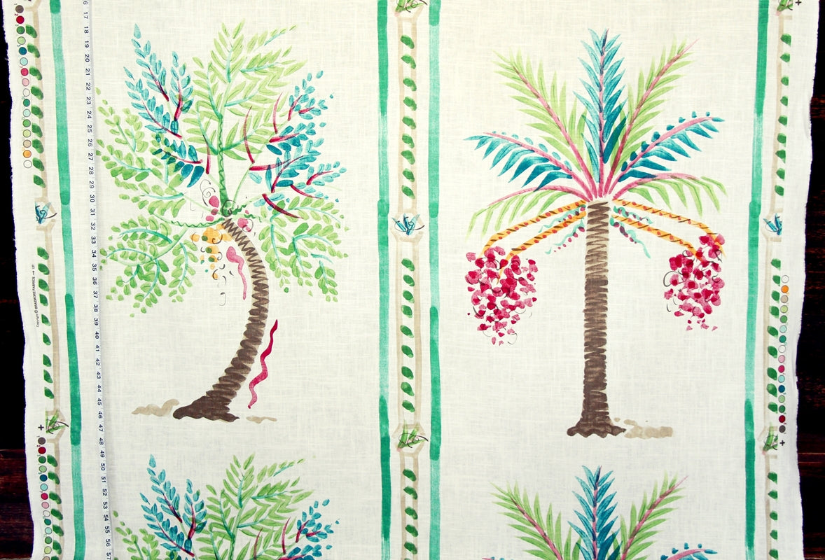 Palm Tree Fabric - Tropical Watercolor Whimsical Linen