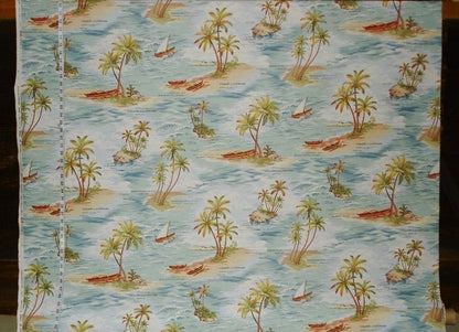Retro Tropical Ocean Fabric Hawaiian Islands Boat Caribbean