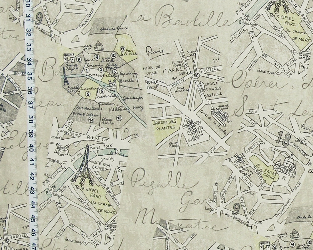 Paris map fabric document print