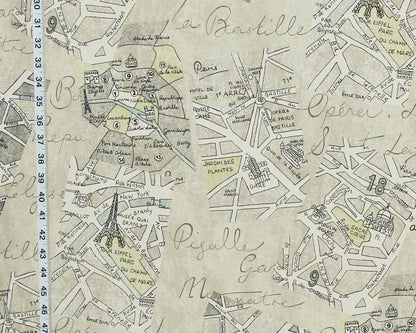 Paris map fabric document print