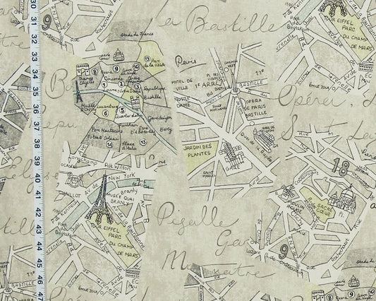 Paris map fabric document print
