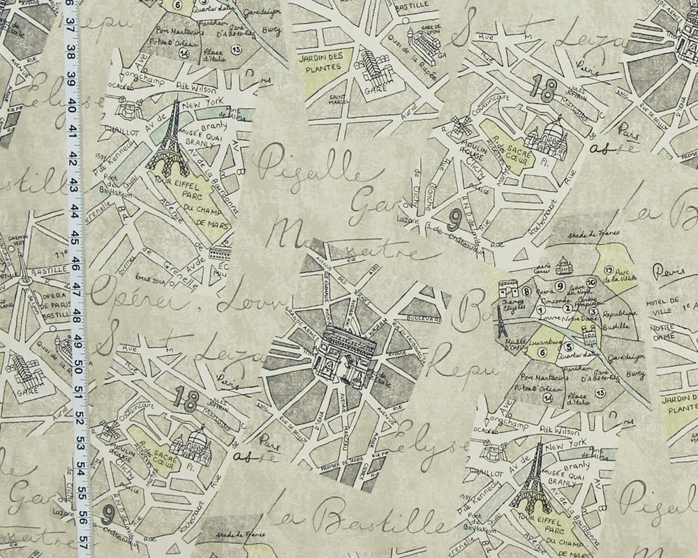 Paris map fabric document print