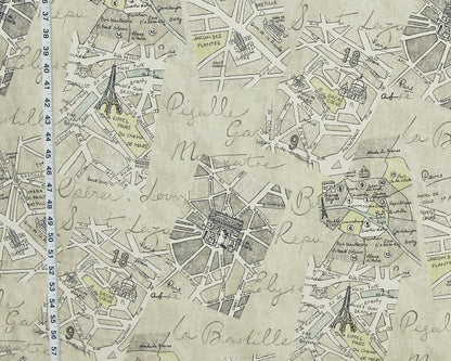 Paris map fabric document print