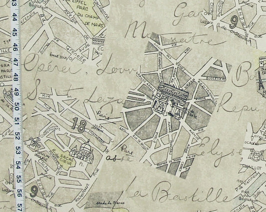 Paris map fabric document print