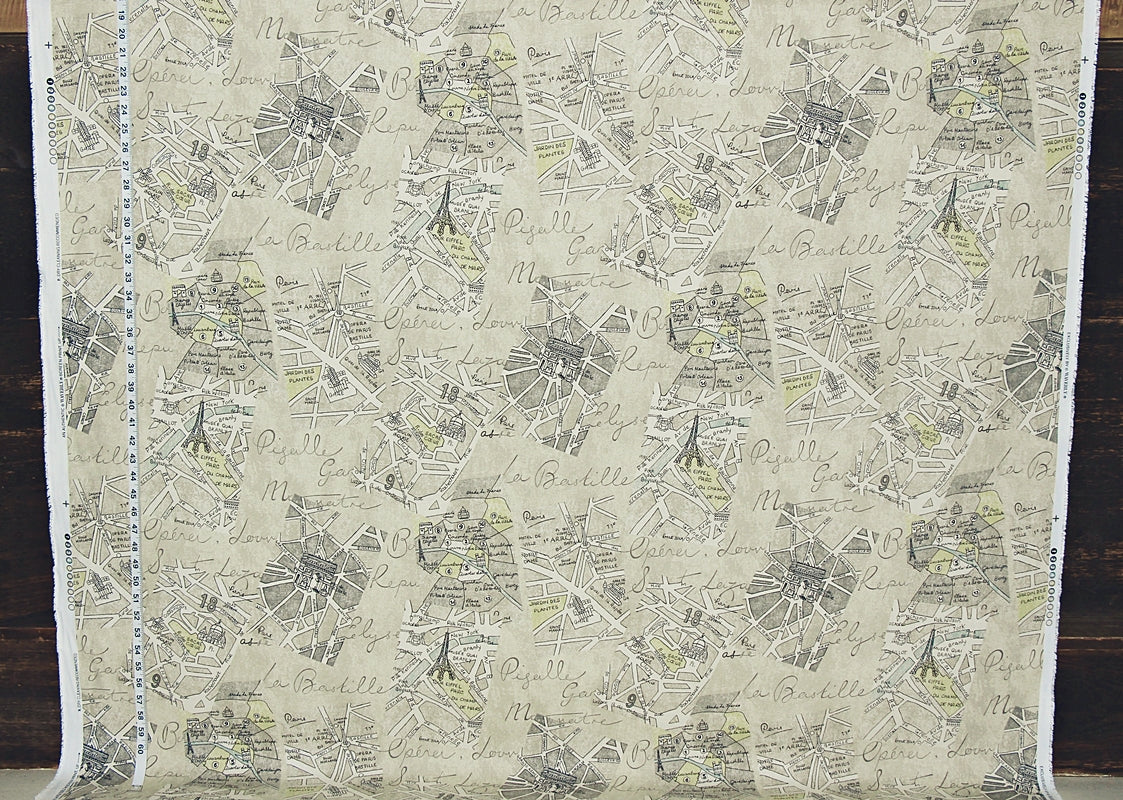 Paris map fabric document print