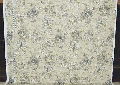 Paris map fabric document print